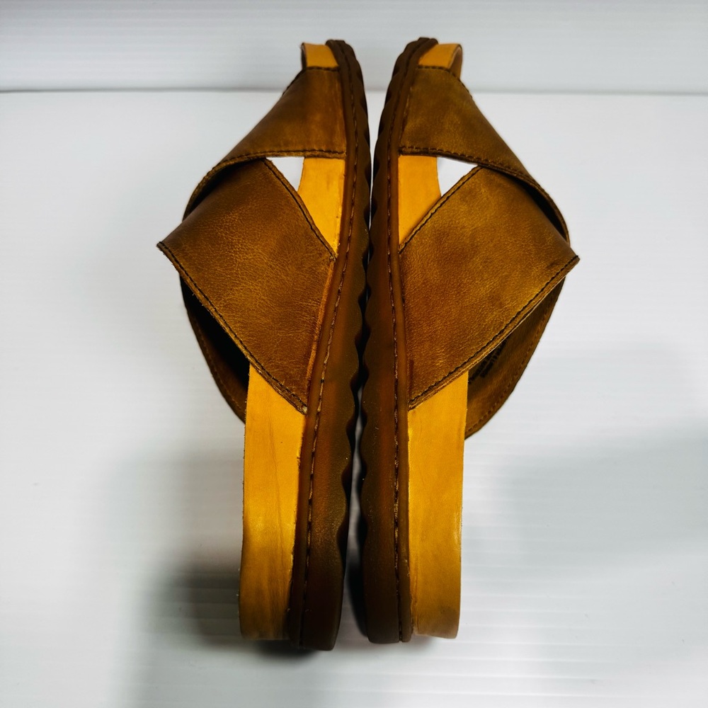 Born Brown Leather Cross-Band Slide Sandals - Picture 10 of 15